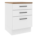 Nouveauté 2026 – Meuble bas de rangement de cuisine Madesa Hazel avec 3 tiroirs, largeur 58,4 cm (23 po), en bois d'ingénierie peint, à poser au sol, socle amovible - Blanc