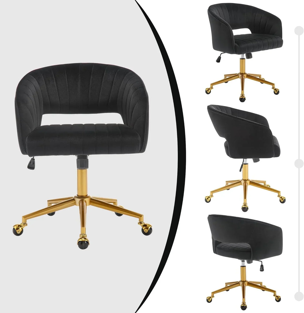 Nouveauté 2026 – Chaise de bureau Westice , chaise de travail en velours, chaise pivotante réglable en hauteur avec base dorée, idéale pour coiffeuse, bureau, salon ou salle informatique, beige