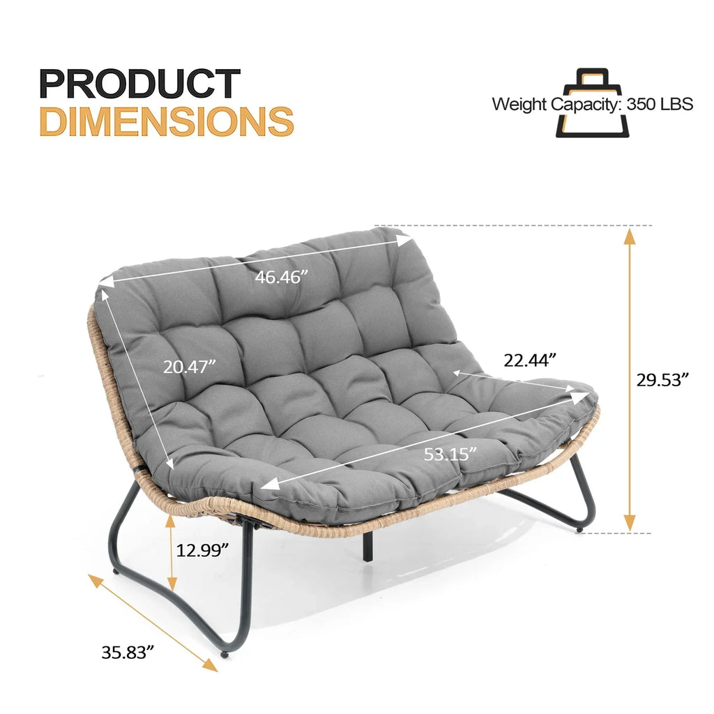 Nouveauté 2026 – Canapé deux places de patio Crestlive Products , grand meuble en rotin résistant aux intempéries avec coussins moelleux, canapé d'extérieur pour balcon, piscine, jardin (beige