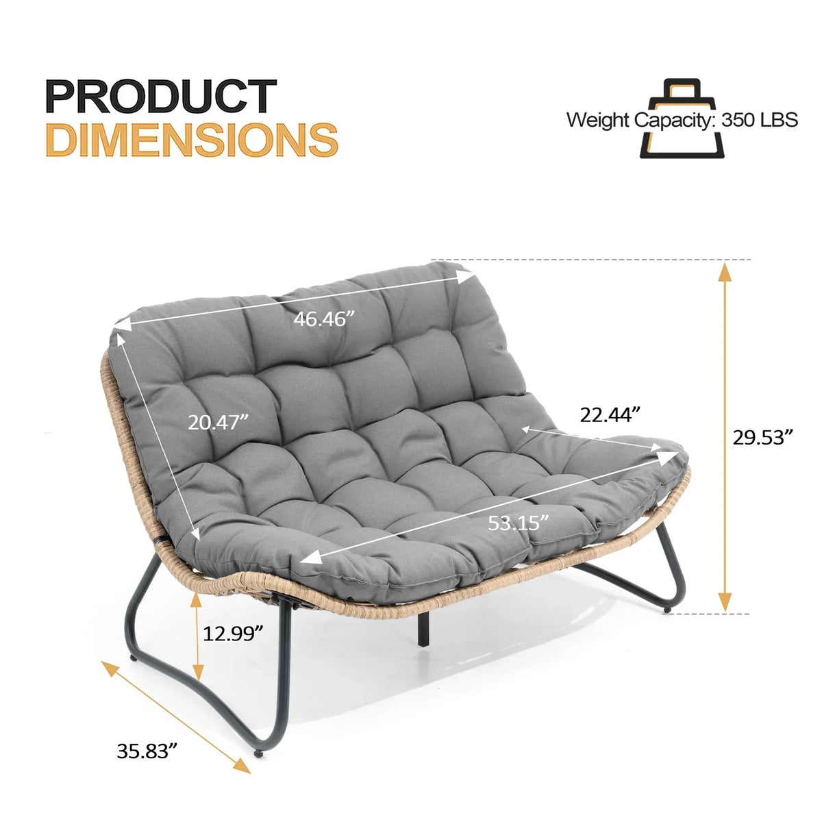 Nouveauté 2026 – Canapé deux places de patio Crestlive Products , grand meuble en rotin résistant aux intempéries avec coussins moelleux, canapé d'extérieur pour balcon, piscine, jardin (beige