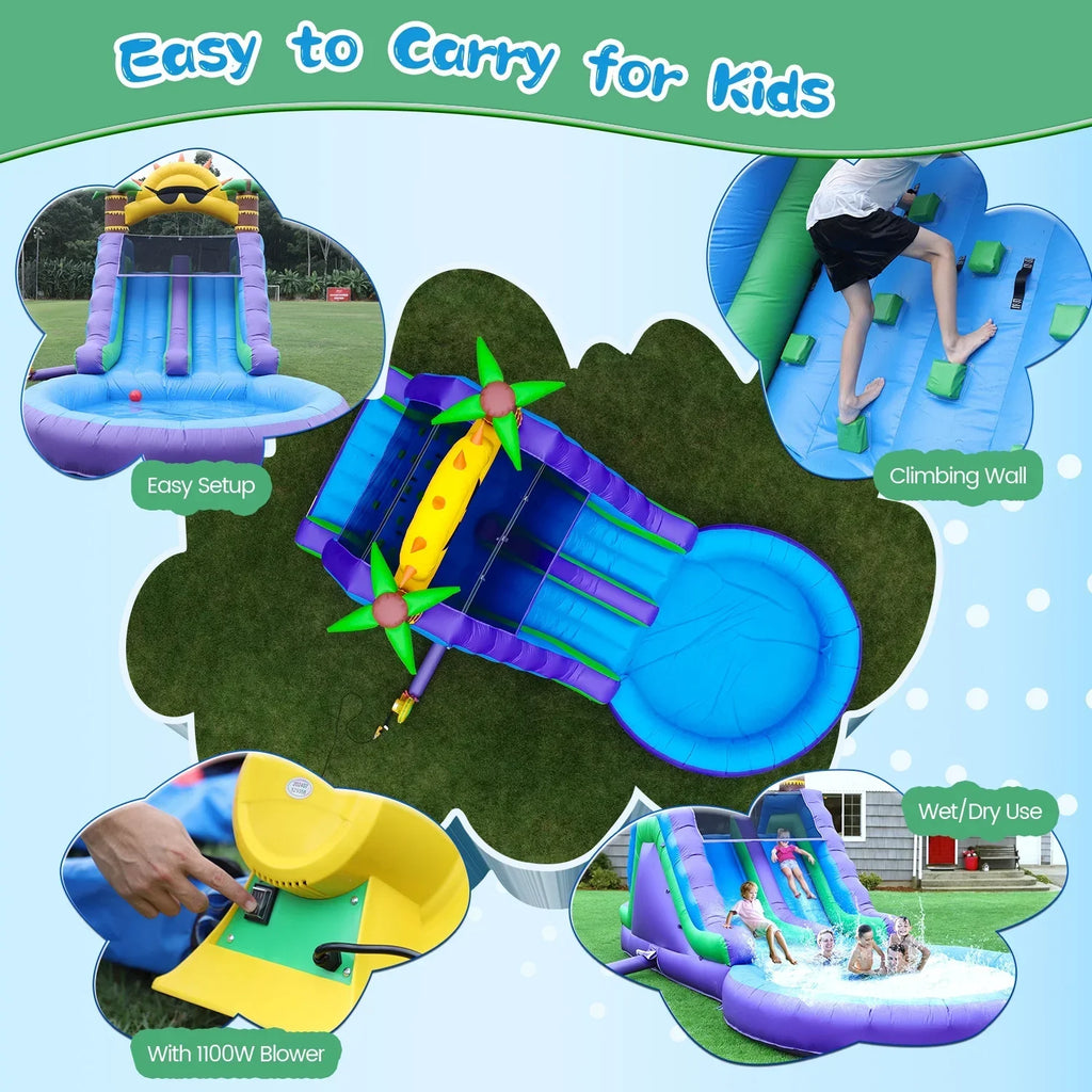 Nouveauté 2026 – Toboggan aquatique gonflable double Relunch (26 pi) pour enfants et adultes, parc aquatique gonflable en PVC avec souffleur, piscine géante pour s'amuser dans la cour et en plein air, 7,9 m (26 pi) L x 3,7 m (12 pi) l x 4,3 m (14 pi)