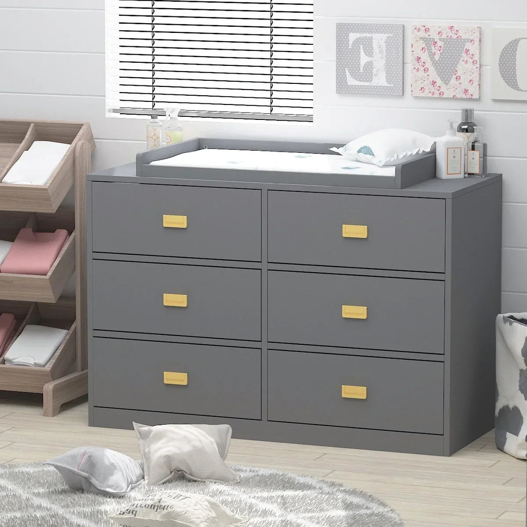 Nouveauté 2026 – Table à langer/commode pour chambre de bébé OXYLIFE , 114 cm (45 po), avec 4 tiroirs et une étagère, blanche
