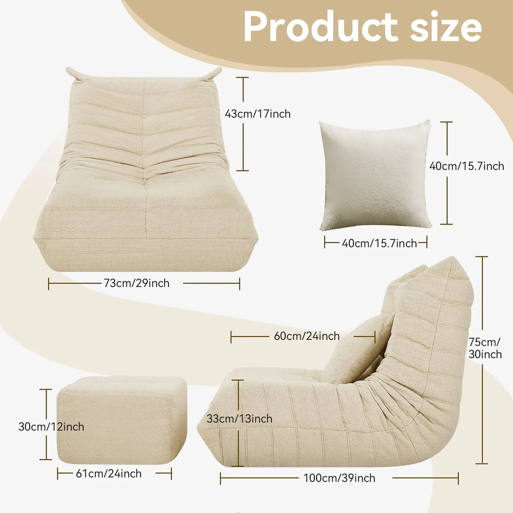 Nouveauté 2026 – Fauteuils poufs VFD pour adultes, pouf avec repose-pieds, canapé lounge confortable en mousse à mémoire de forme, fauteuil de lecture idéal pour la chambre et le salon, canapé de sol relaxant