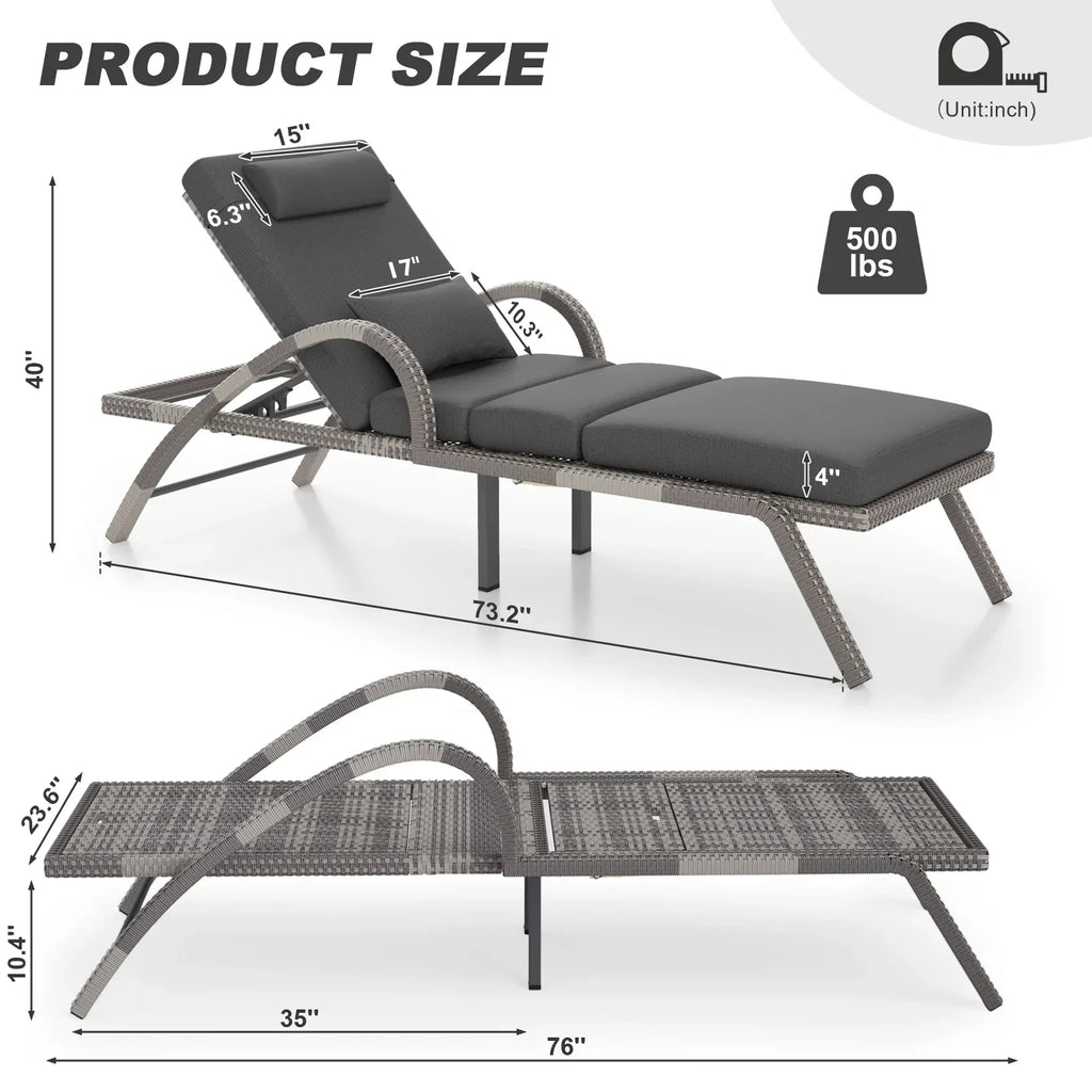 Nouveauté 2026 – MEISSALIVVE Ensemble de 4 chaises longues d'extérieur, chaises de piscine avec dossier réglable à 5 positions, chaise longue en rotin PE pour terrasse, porche et jardin (gris