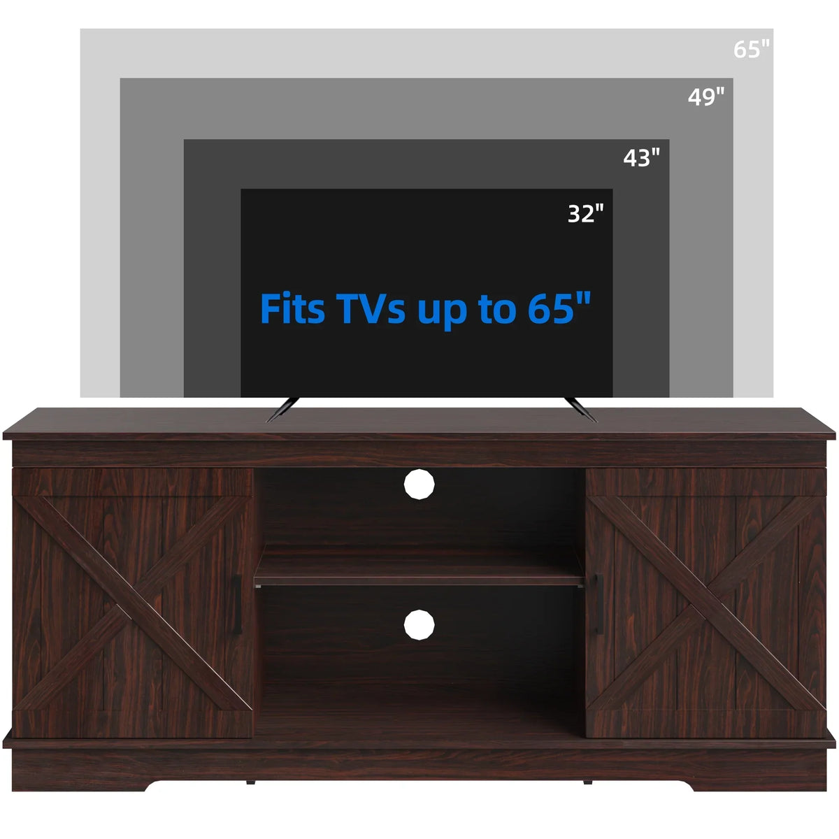 Nouveauté 2026 – Meuble TV Dextrus Farmhouse pour téléviseur 65 pouces, centre multimédia pour salon, meuble console TV, gris délavé