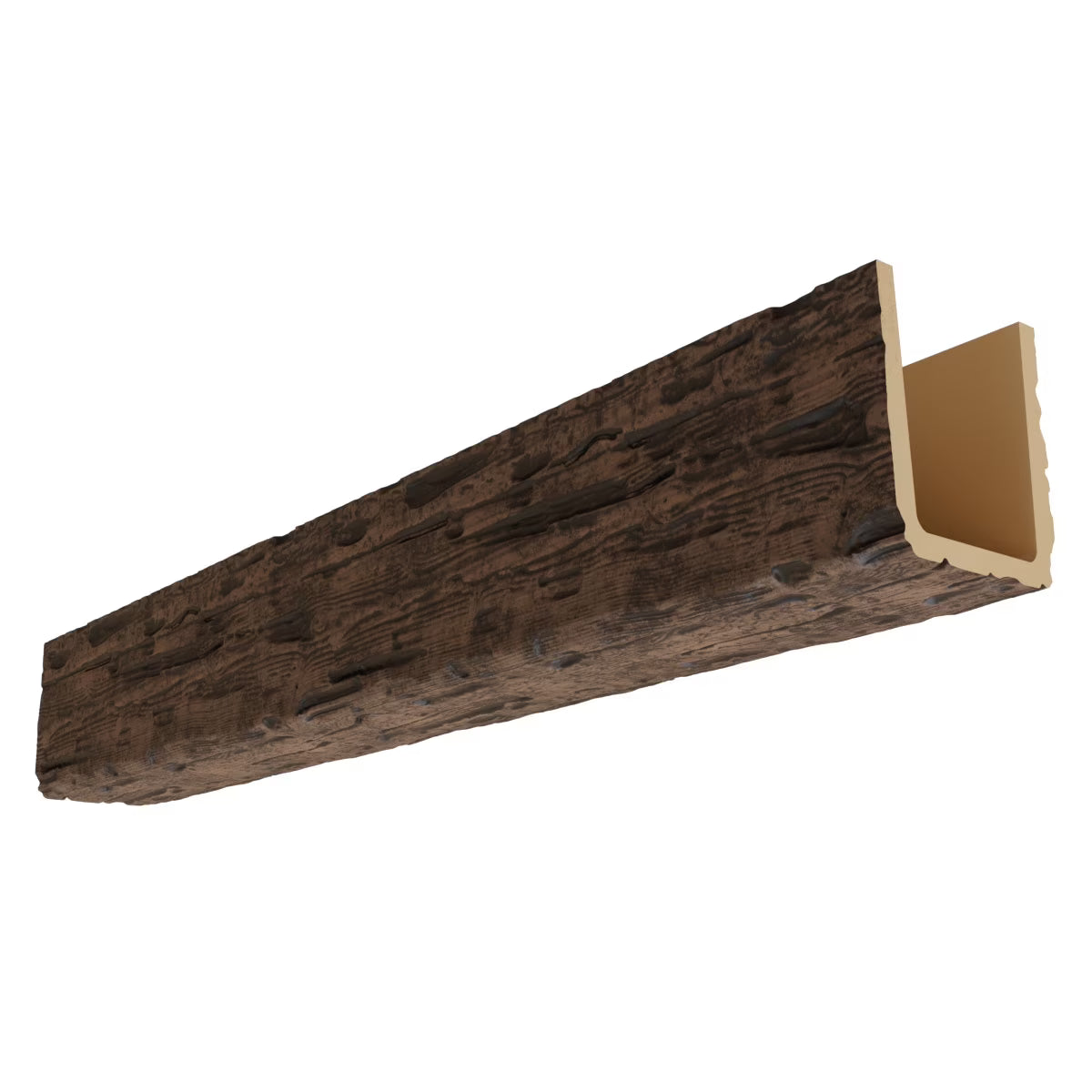 Nouveauté 2026 – Ekena Millwork 3 1/2 po L x 3 1/2 po H x 120 po P 3 côtés (poutre en U) Bois de récupération HeritageTimber Faux bois Poutre de plafond, Brun Kona
