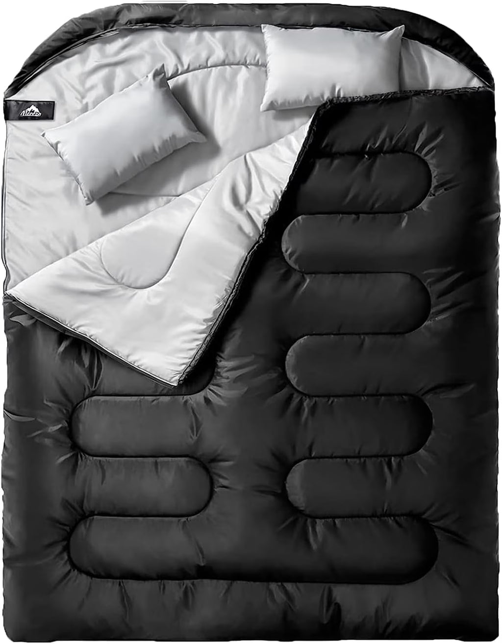 Nouveauté 2026 – Sac de couchage double pour adultes (hommes) avec oreiller, taille XL/Queen, idéal pour le camping, la randonnée et le trekking toutes saisons, par temps froid et chaud