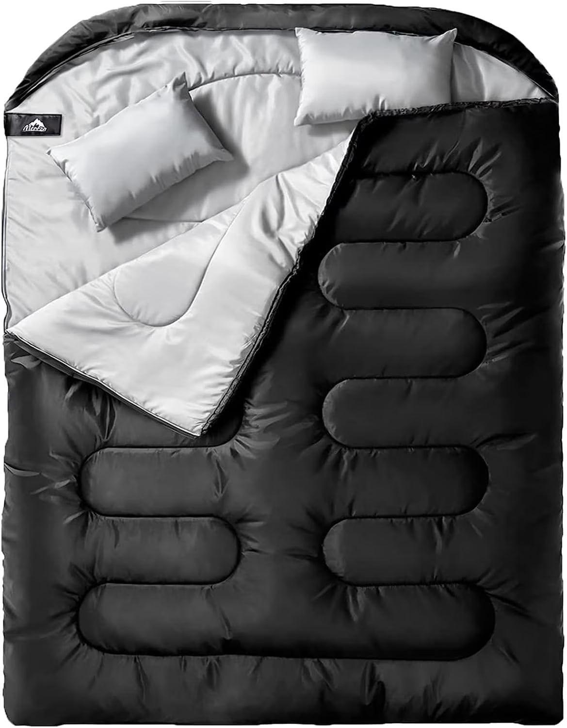 Nouveauté 2026 – Sac de couchage double pour adultes (hommes) avec oreiller, taille XL/Queen, idéal pour le camping, la randonnée et le trekking toutes saisons, par temps froid et chaud