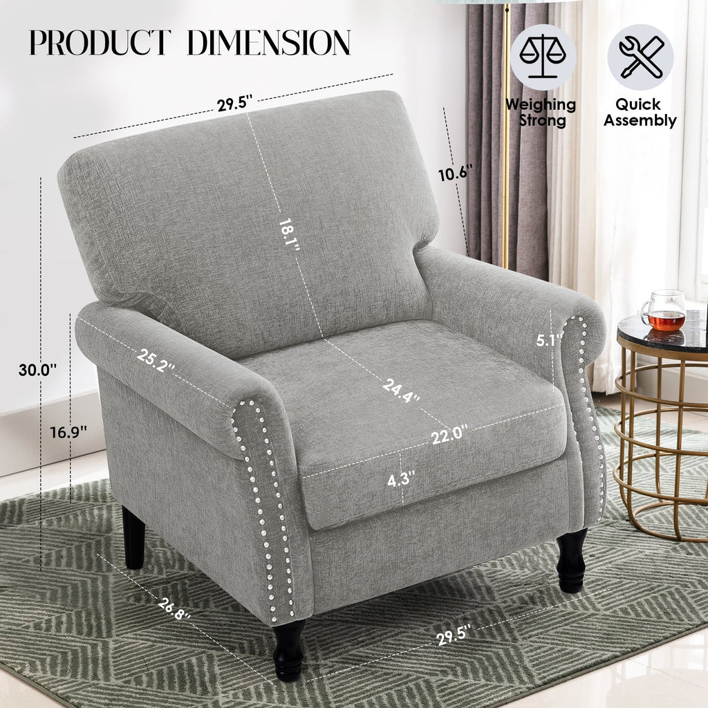 Nouveauté 2026 – Fauteuil d'appoint moderne COOLHUT , canapé une place confortable revêtu de tissu lin avec structure en bois massif, gris