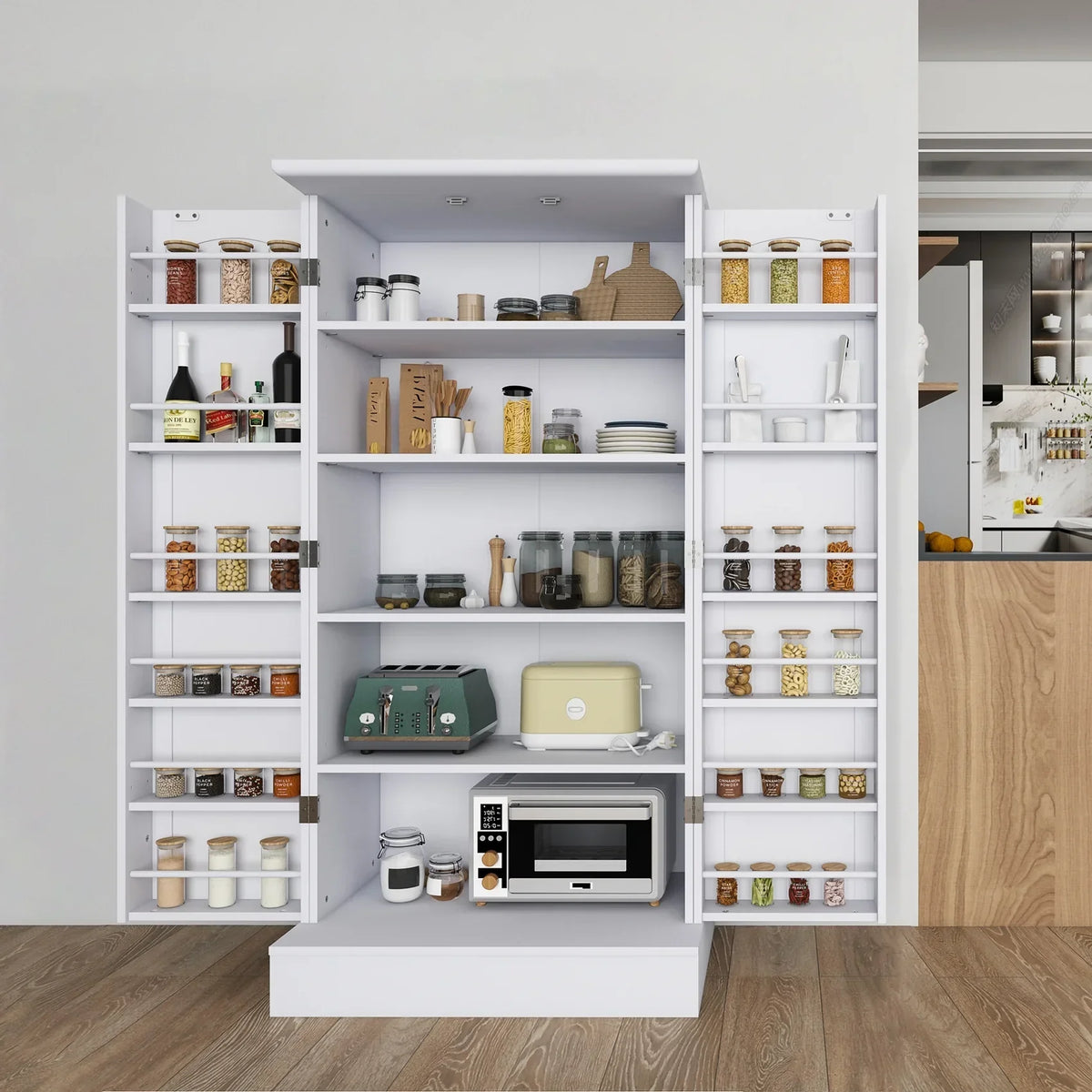 Nouveauté 2026 – Meuble de cuisine 47 , buffet blanc avec portes et étagères réglables, cuisine