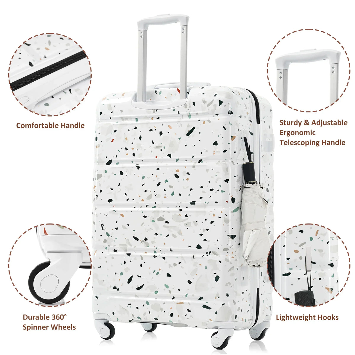 Nouveauté 2026 – Ensemble de 3 valises PAPROOS (51/61/71 cm), valise rigide légère avec port USB et crochets latéraux, bagage de voyage avec serrure TSA, valise à roulettes rigide pour l'école et les voyages, rose