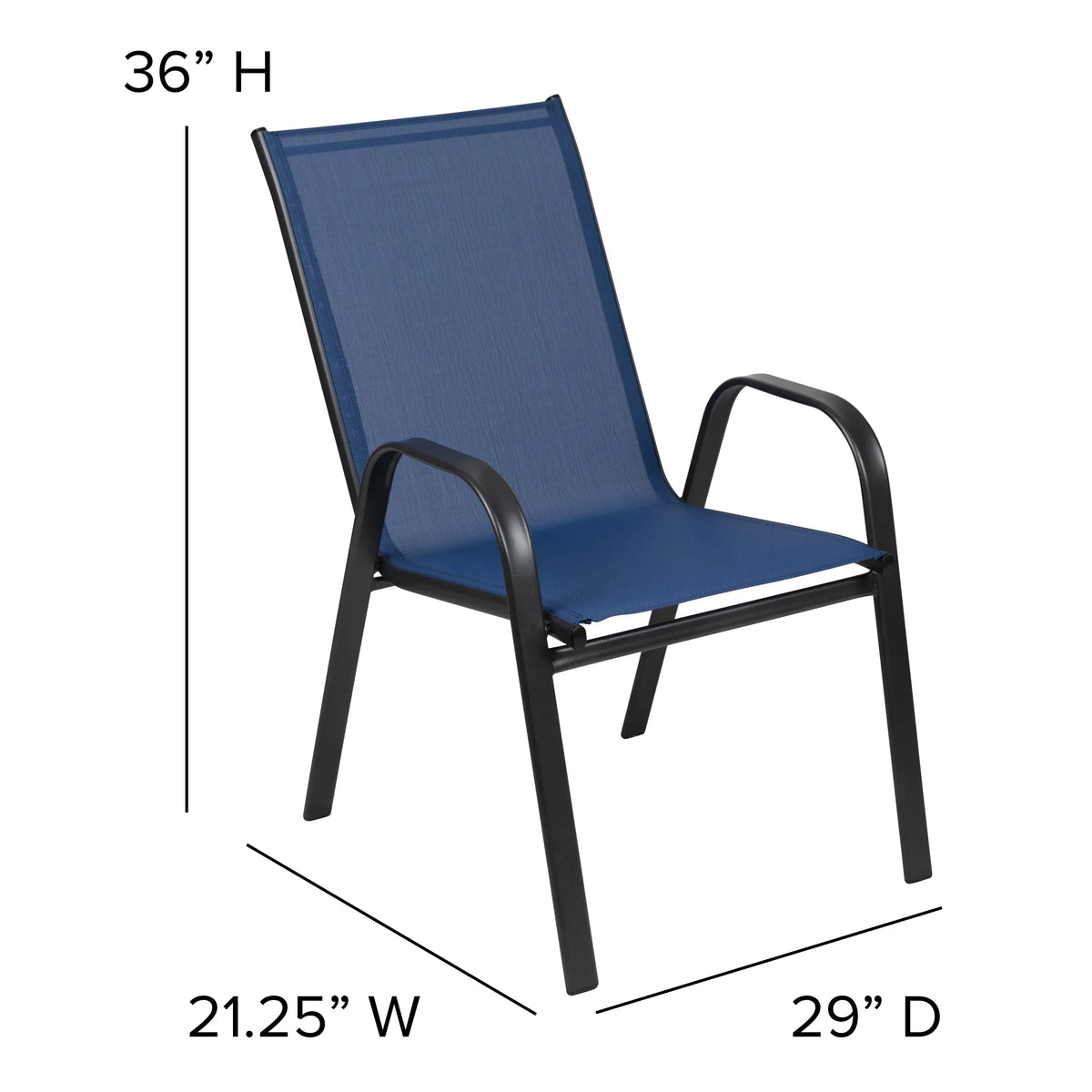 Nouveauté 2026 – Lot de 5 chaises empilables d'extérieur BizChair noires , revêtement Flex Comfort et structure en métal