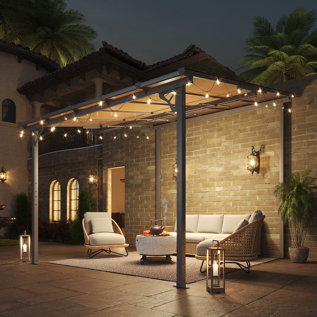 Nouveauté 2026 – Gazebo Aoxun de 2,4 m x 1,5 m pour patio, pergola avec toit incliné, grand auvent mural robuste pour barbecue, idéal pour jardin, terrasse ou patio