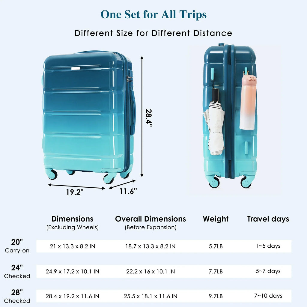 Nouveauté 2026 – Ensemble de 3 valises PAPROOS (51/61/71 cm), valise rigide légère avec port USB et crochets latéraux, bagage de voyage avec serrure TSA, valise à roulettes rigide pour l'école et les voyages, rose
