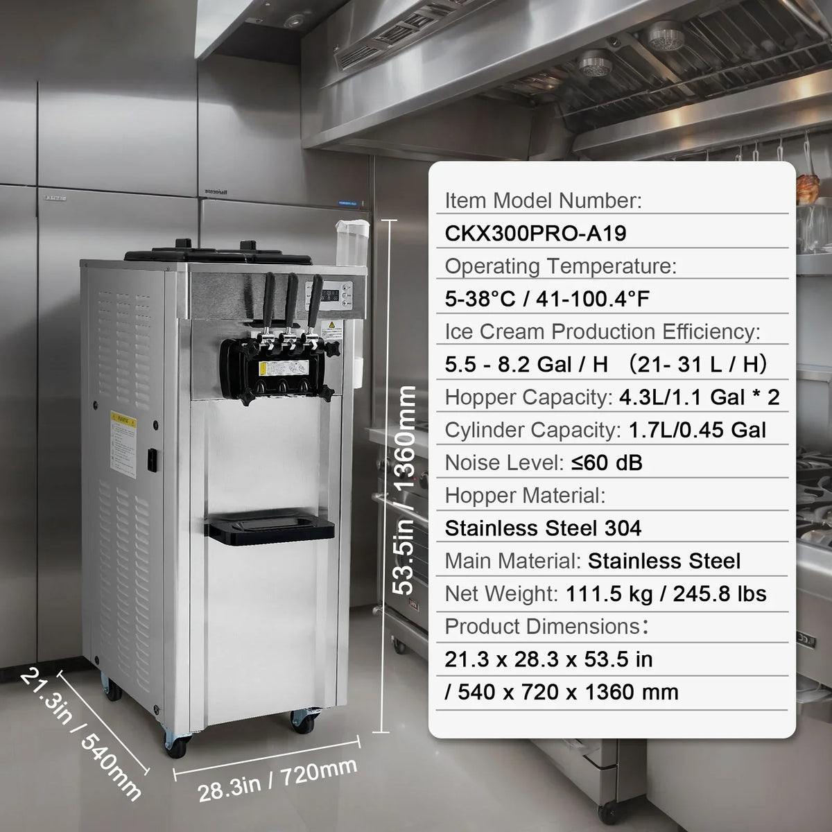 Nouveauté 2026 – Machine à glace molle commerciale KFFKFF , débit de 21 à 31 l/h, 3 parfums, affichage LED, nettoyage automatique, trémie de 4,3 l/1,1 gal, réservoir de 1,7 l/0,45 gal