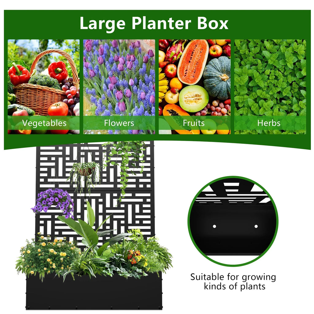 Nouveauté 2026 – Jardinière surélevée en métal FOOWIN , 180 cm de haut, avec treillis, pour plantes grimpantes, avec trou de drainage, noire