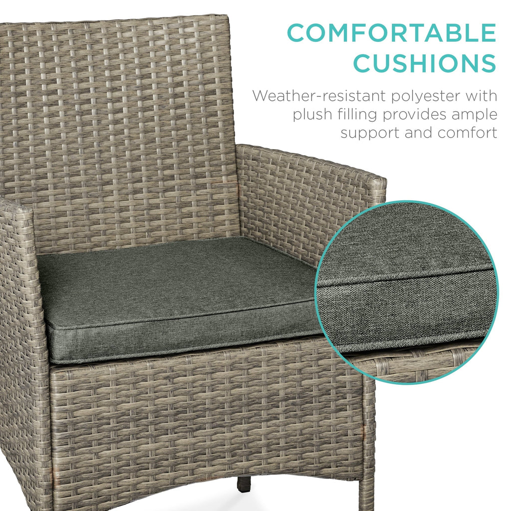 Nouveauté 2026 – Ensemble bistro de jardin 3 pièces en résine tressée Best Choice Products , avec 2 chaises et une table - Gris/Bleu marine