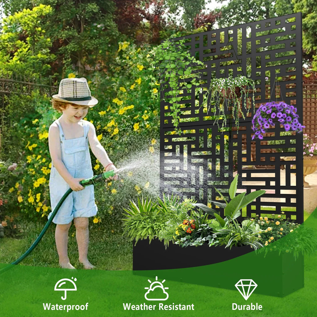 Nouveauté 2026 – Jardinière surélevée en métal FOOWIN , 180 cm de haut, avec treillis, pour plantes grimpantes, avec trou de drainage, noire