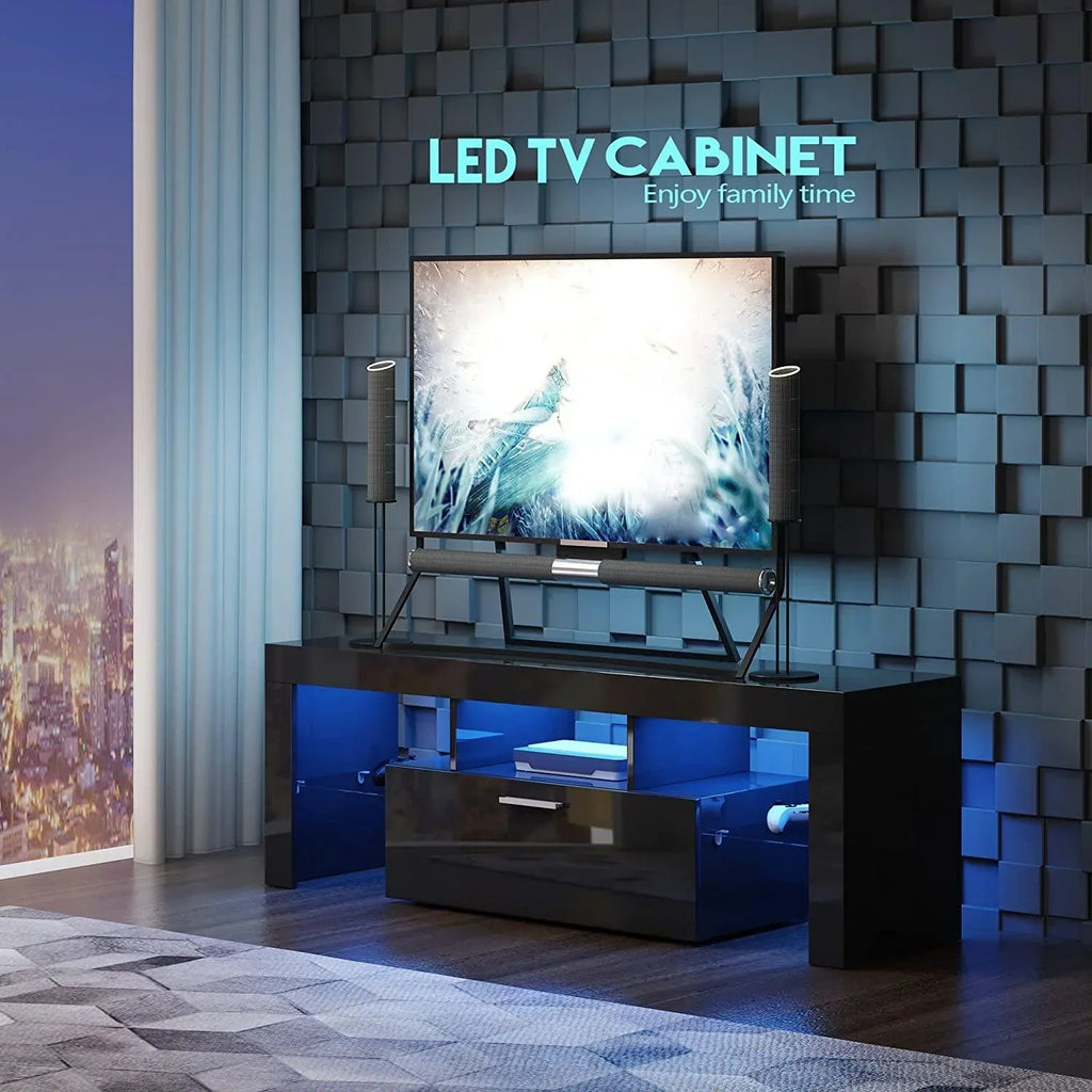 Nouveauté 2026 – Meuble TV PAPROOS pour téléviseurs jusqu'à 70 pouces, finition laquée brillante avec éclairage LED, console TV moderne avec tiroirs de rangement, meuble multimédia, blanc