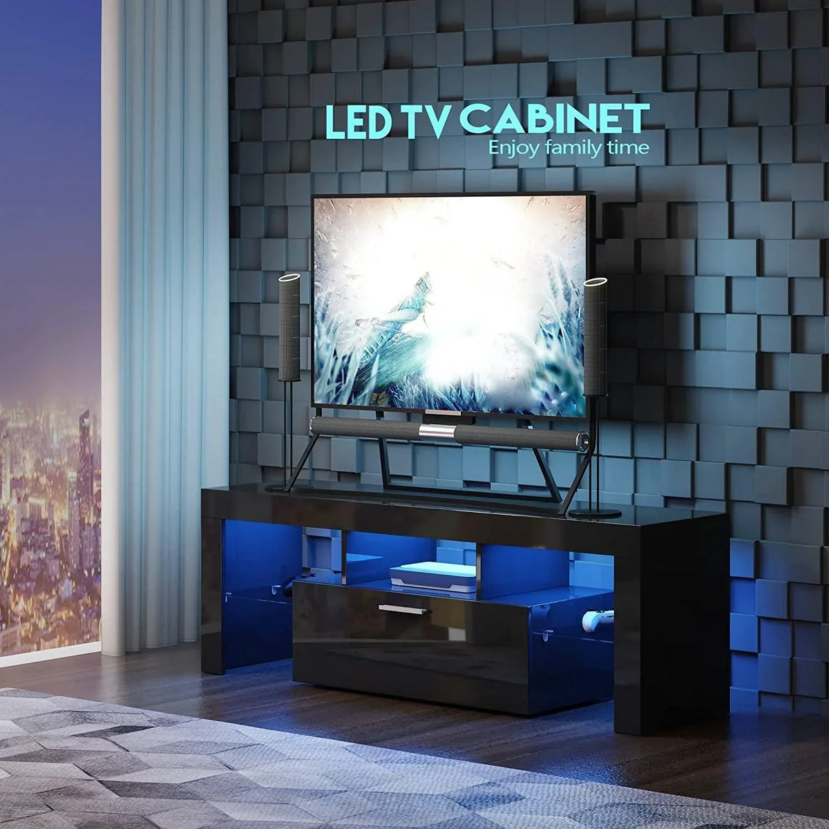 Nouveauté 2026 – Meuble TV PAPROOS pour téléviseurs jusqu'à 70 pouces, finition laquée brillante avec éclairage LED, console TV moderne avec tiroirs de rangement, meuble multimédia, blanc
