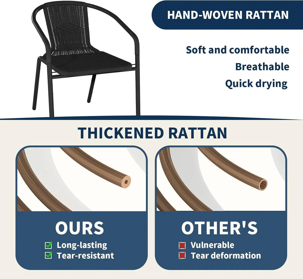 Nouveauté 2026 – Ensemble de 6 chaises de jardin ELPOSUN , chaises de patio en osier avec structure en métal, chaises empilables en rotin pour bistro, terrasse, jardin, porche, restaurant (noir
