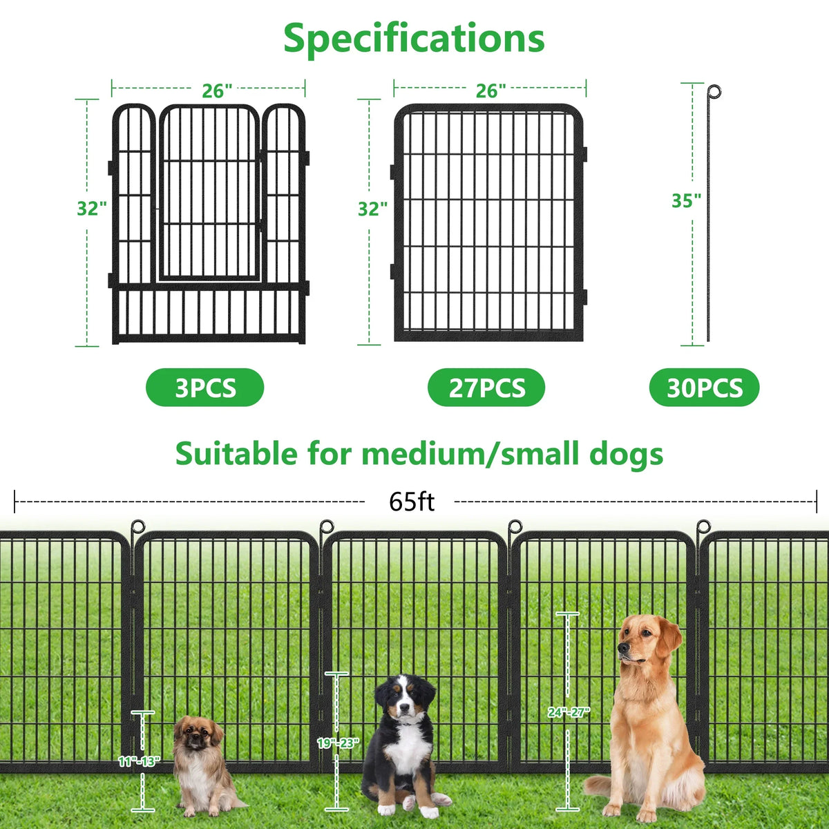 Nouveauté 2026 – Clôture de jardin Garden avec portail, panneaux de clôture sans creuser, 9,14 m (L) x 81,3 cm (H), barrière pour animaux, clôture décorative pour jardin, patio, clôtures et bordures pour chiens