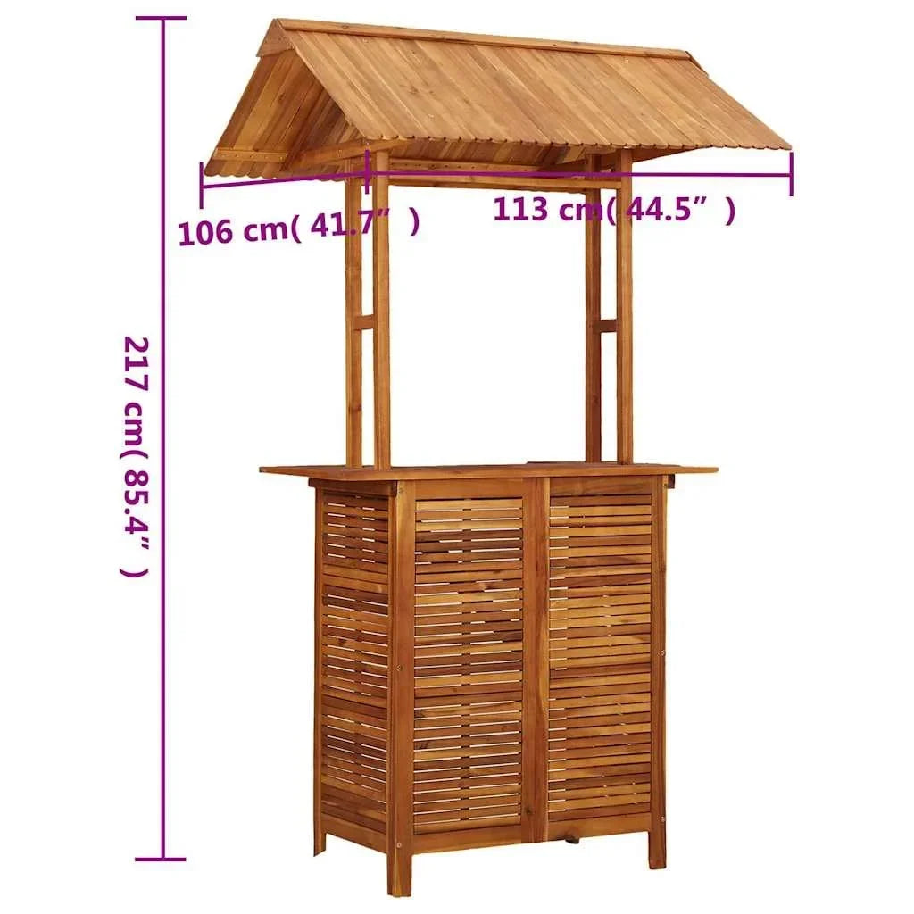 Nouveauté 2026 – Table de bar de patio vidaXL avec plateau en bois d'acacia massif, 113 x 106 x 217 cm
