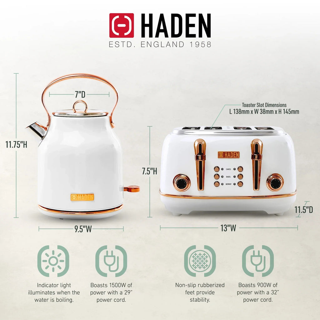 Nouveauté 2026 – Bouilloire électrique Haden Heritage 1500 1,7 W , finition noir mat avec accents cuivrés