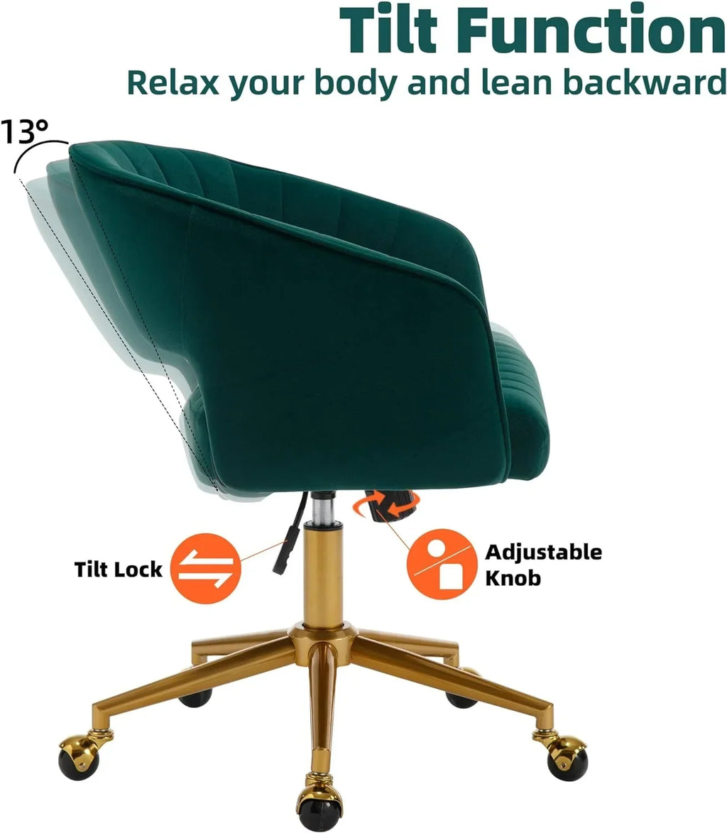 Nouveauté 2026 – Chaise de bureau Westice , chaise de travail en velours, chaise pivotante réglable en hauteur avec base dorée, idéale pour coiffeuse, bureau, salon ou salle informatique, beige