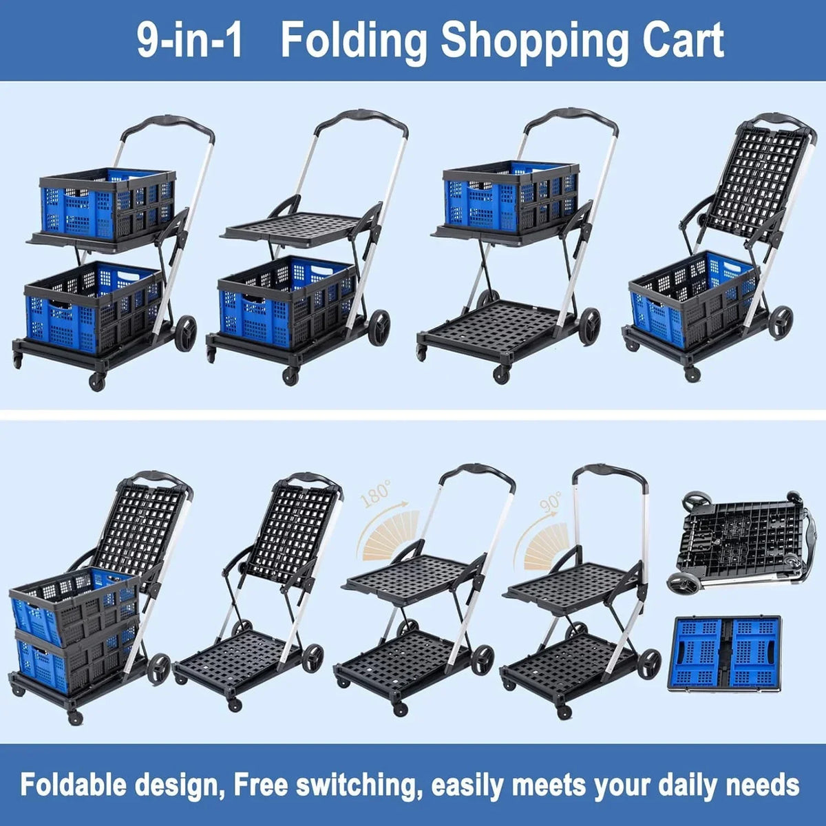Nouveauté 2026 – Chariot de courses pliable à roulettes avec caisse de rangement amovible, modèle , chariot utilitaire portable à 2 niveaux pour la maison et les courses au supermarché