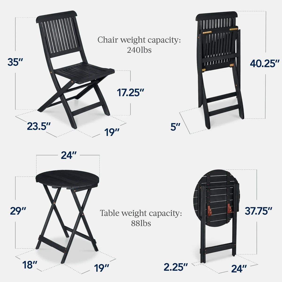 Nouveauté 2026 – Ensemble bistro 3 pièces en bois d'acacia Best Choice Products , mobilier de patio pliant avec 2 chaises et une table - Naturel