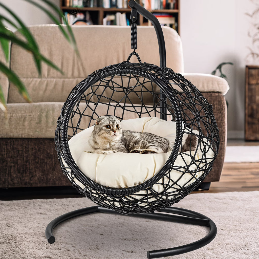 Nouveauté 2026 – Lit surélevé pour chat d'intérieur Dextrus avec coussin amovible, marron uni