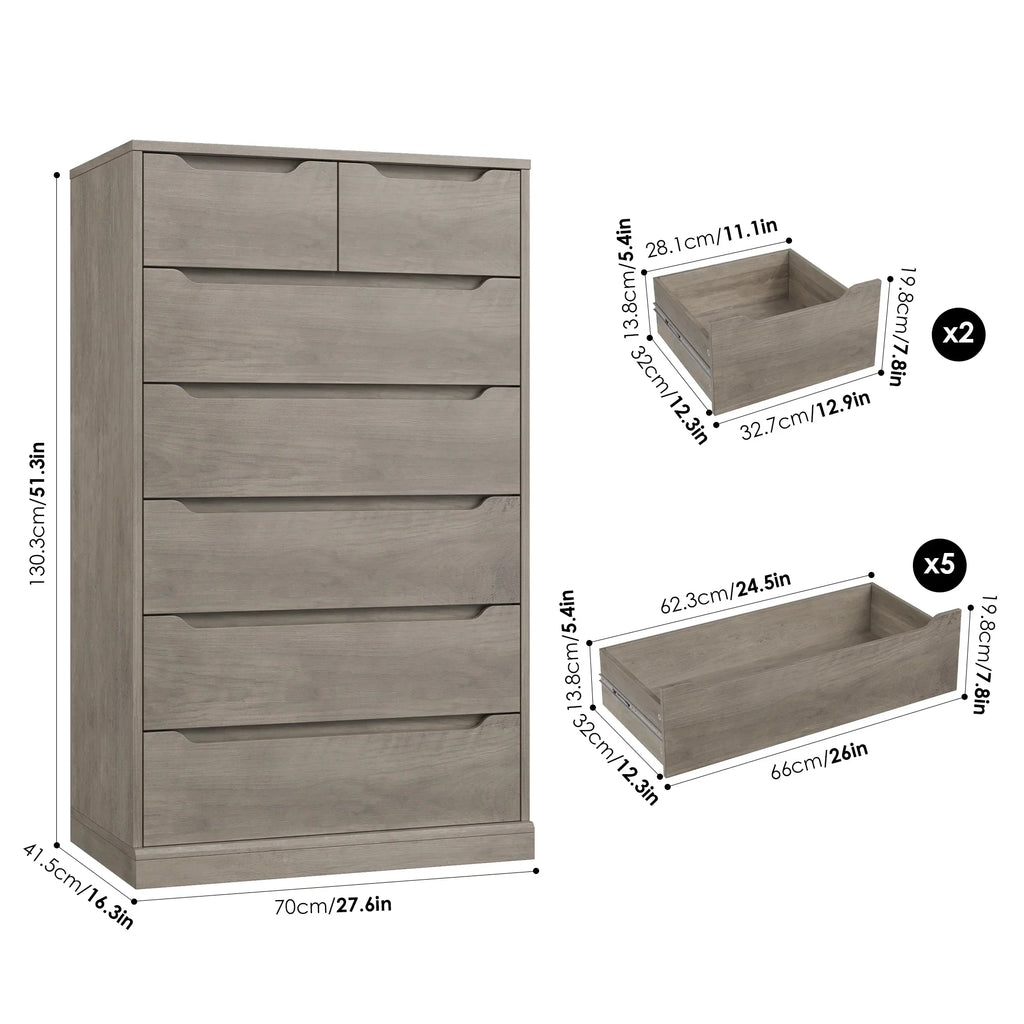 Nouveauté 2026 – Commode blanche Homfa 7 tiroirs, 130 cm de hauteur, meuble de rangement en bois avec base stable améliorée, commode verticale pour chambre ou salon