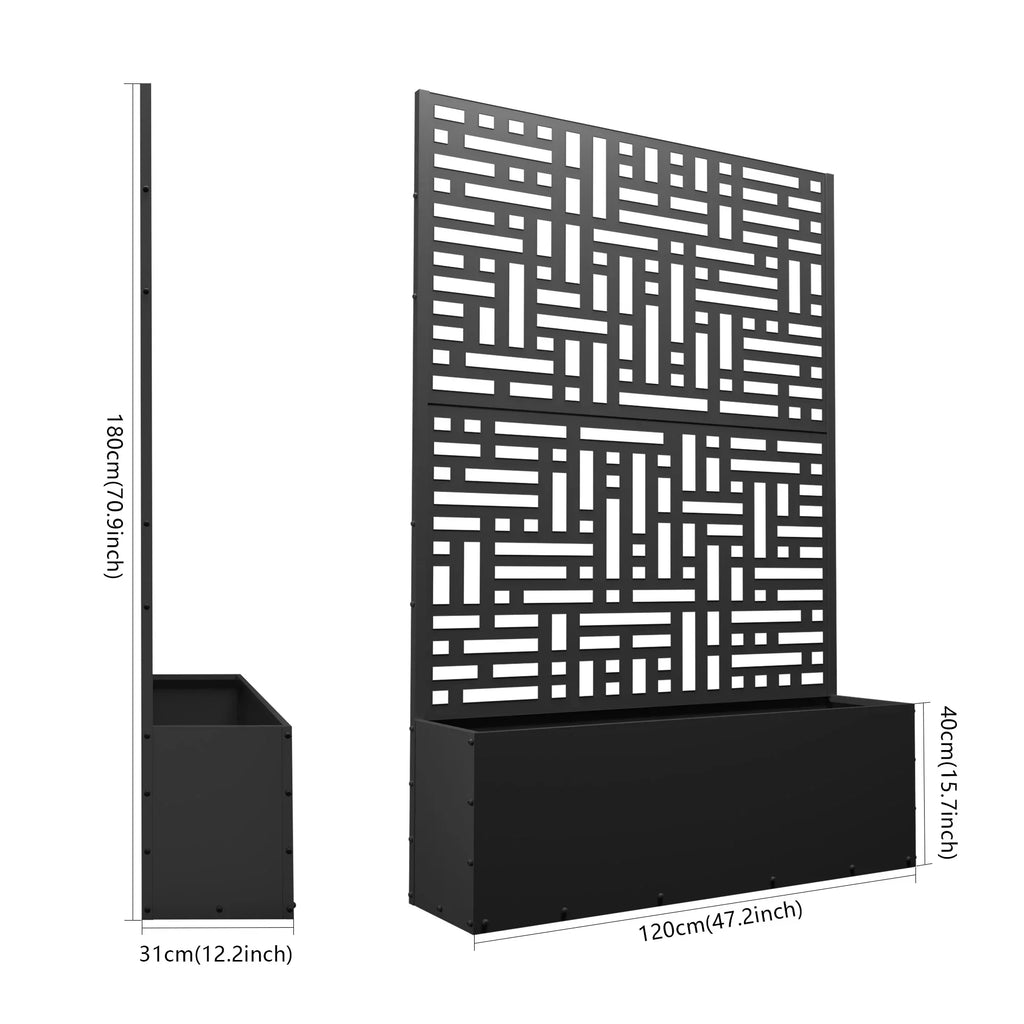 Nouveauté 2026 – Jardinière surélevée en métal FOOWIN , 180 cm de haut, avec treillis, pour plantes grimpantes, avec trou de drainage, noire