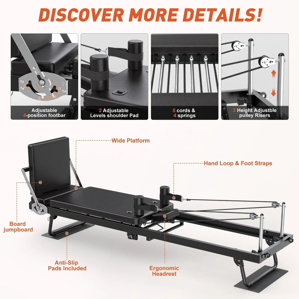 Nouveauté 2026 – Appareil de Pilates Reformer pliable GIKPAL de 234 cm (92 pouces) pour salle de sport à domicile, équipement d'exercices de Pilates pour un corps équilibré avec planche de saut
