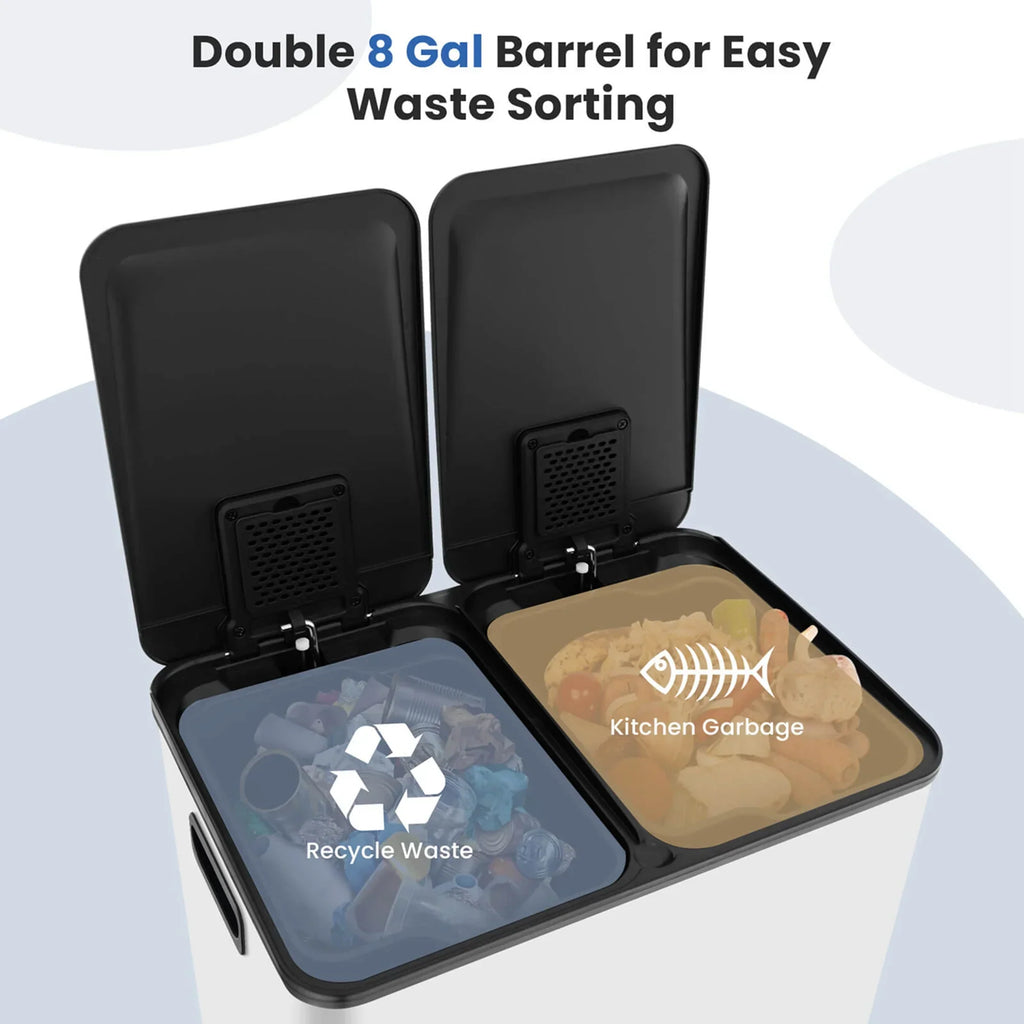 Nouveauté 2026 – Poubelle à pédale double marche Costway 16 gallons (60 litres) argentée, en acier inoxydable