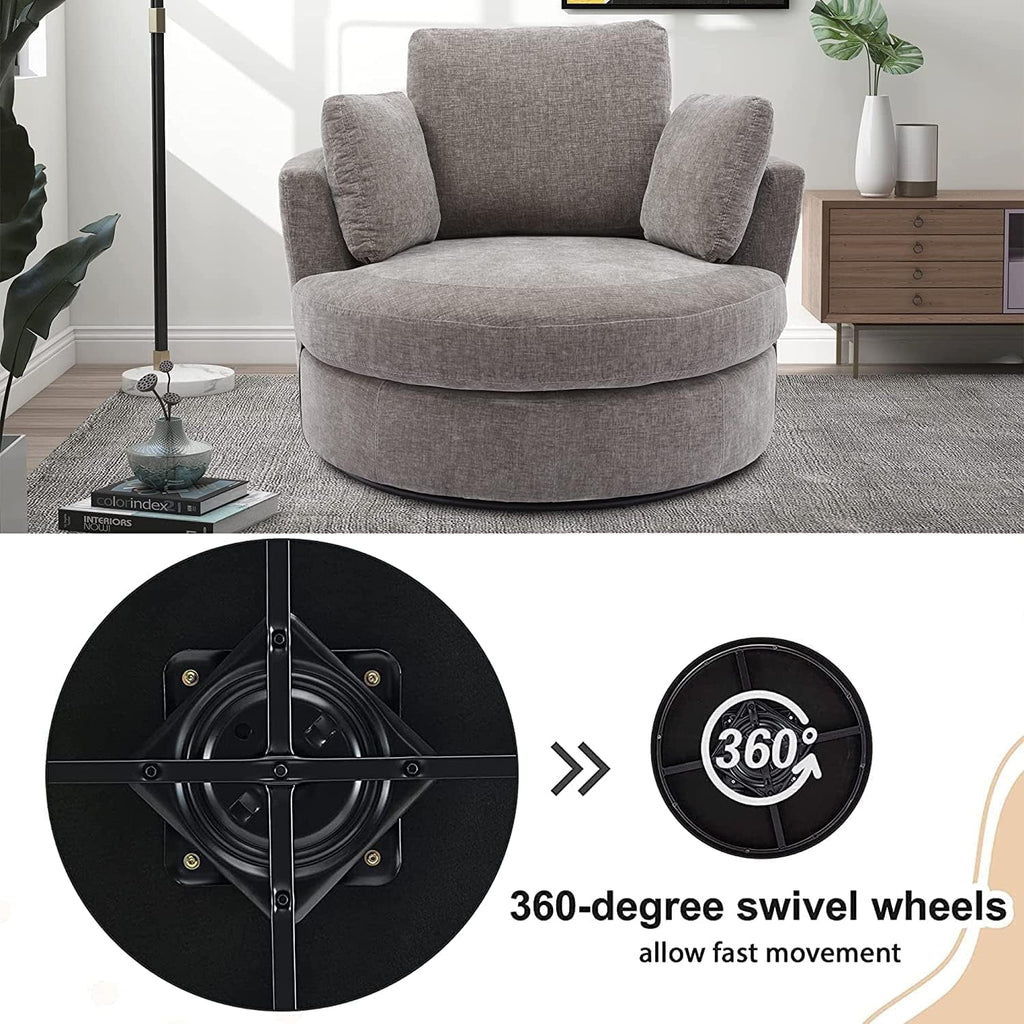 Nouveauté 2026 – Canapé deux places 42" W Small, fauteuil pivotant à 360° pour chambre à coucher, fauteuil d'appoint pivotant à 360° pour salon, fauteuil club en tissu chenille, méridienne pour salon/bureau/hôtel, gris