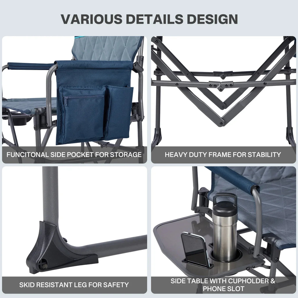 Nouveauté 2026 – Chaise de réalisateur portable TIMBER RIDGE , chaise de camping pliante robuste et compacte avec poche latérale et tablette latérale, supporte jusqu'à 181 kg, grise