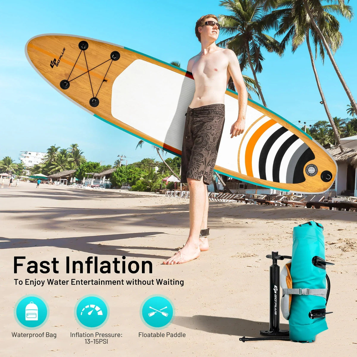 Nouveauté 2026 – Planche de paddle gonflable Goplus 11' (3,35 m) avec sac et pompe en aluminium
