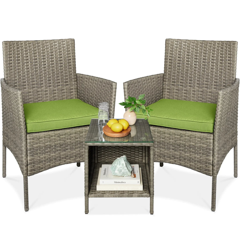 Nouveauté 2026 – Ensemble bistro de jardin 3 pièces en résine tressée Best Choice Products , avec 2 chaises et une table - Gris/Bleu marine