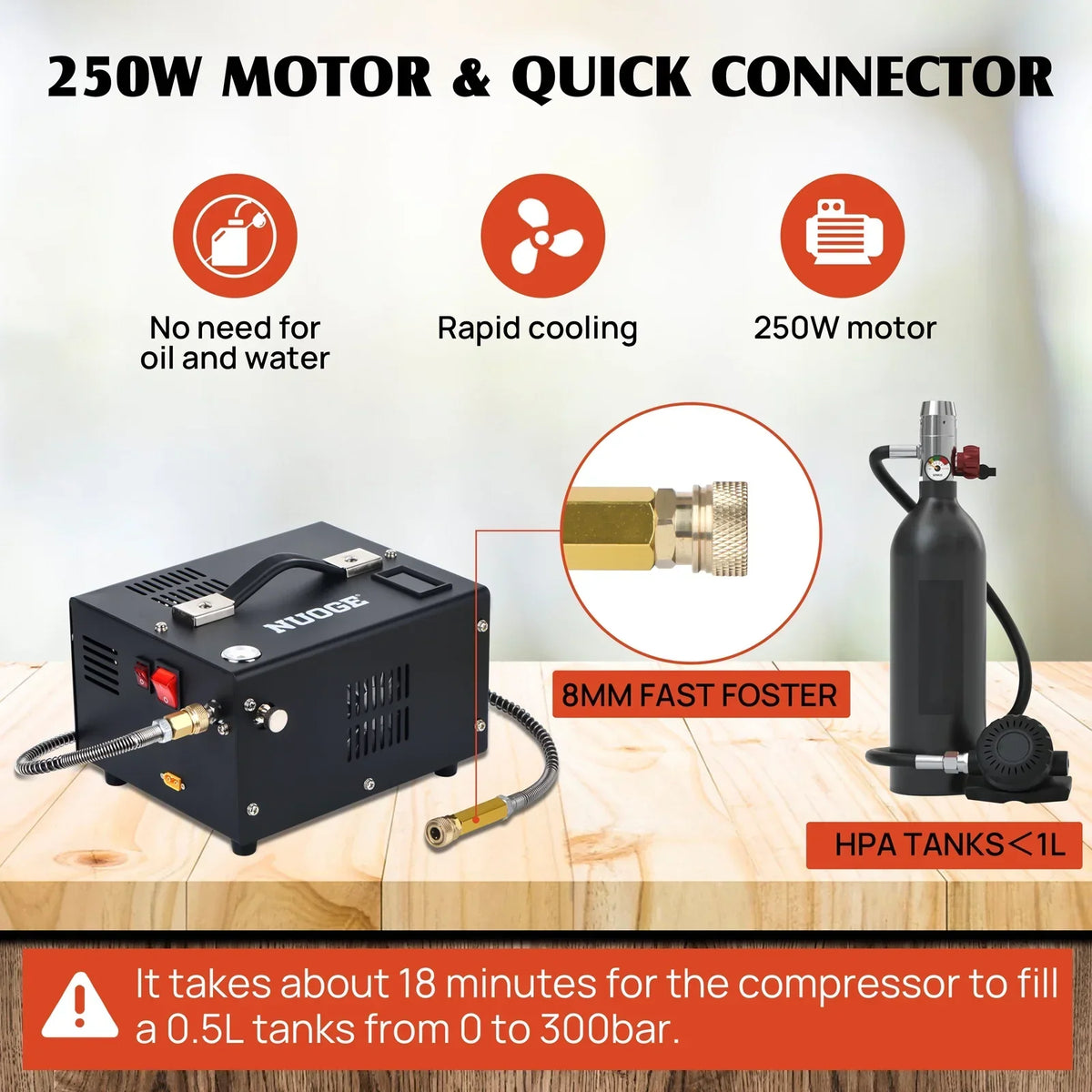 Nouveauté 2026 – Compresseur d'air NUOGE PCP , 4500 psi, 12 V CC ou 110 V CA avec convertisseur, pour bouteilles de paintball/plongée