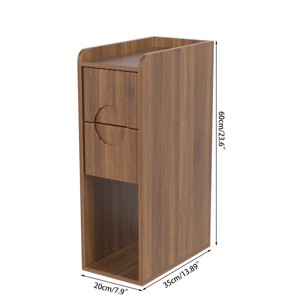 Nouveauté 2026 – Ensemble de 2 tables de chevet étroites Narrow avec tiroirs, table d'appoint fine cannelée avec rangement pour petits espaces