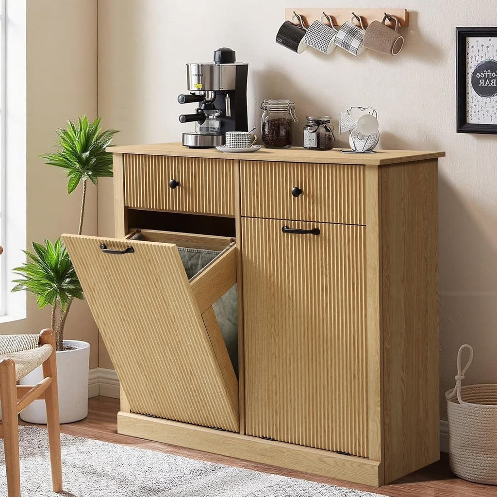 Nouveauté 2026 – Armoire à linge double basculante Haverchair , meuble poubelle moderne cannelé avec tiroir, meuble poubelle dissimulé en bois pour cuisine et salle de bain