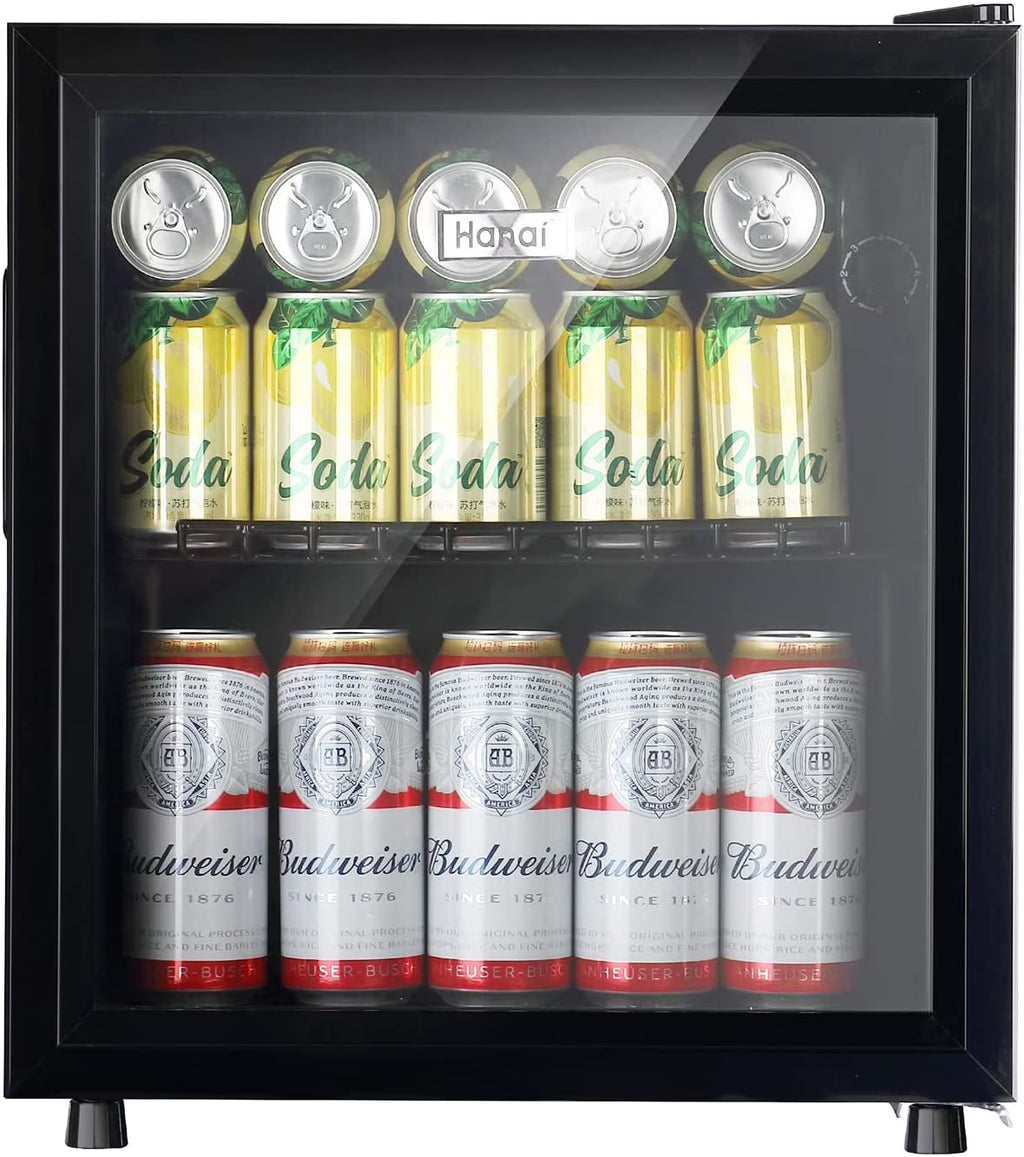 Nouveauté 2026 – Réfrigérateur à boissons compact WANAI , capacité de 100 canettes, porte vitrée, acier inoxydable noir