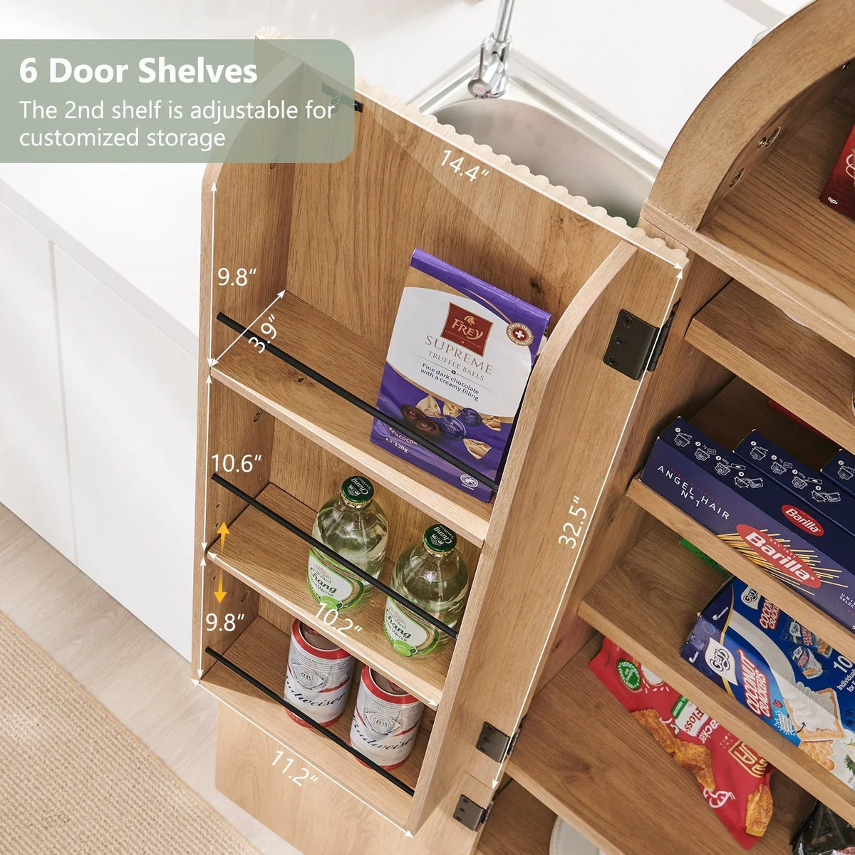 Nouveauté 2026 – Armoire de rangement de cuisine IFGET , 180 cm de haut, style arqué, avec étagères réglables, idéale pour la cuisine et la salle à manger