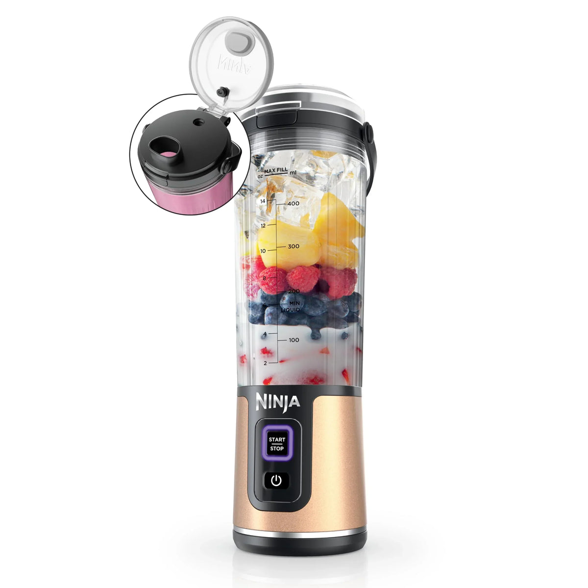 Nouveauté 2026 – Blender portable Ninja Blast , sans fil, bol de 532 ml (18 oz), blender individuel pour milkshakes et smoothies, sans BPA, couvercle étanche et bec verseur, rechargeable par USB-C, pièces compatibles lave-vaisselle, violet métallisé