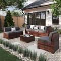 Nouveauté 2026 – Ensemble de mobilier de patio 7 pièces ELPOSUN , canapé d'angle en rotin gris foncé pour jardin