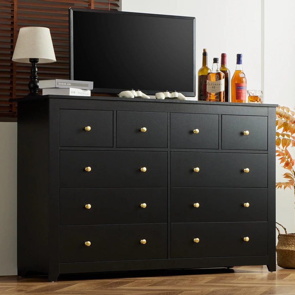 Nouveauté 2026 – Commode blanche EnHomee pour chambre à coucher, 10 tiroirs, commode moderne en bois, commode large pour adultes