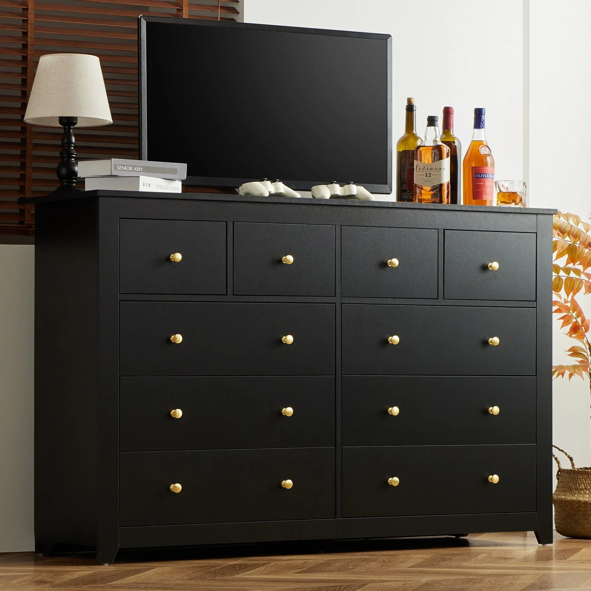 Nouveauté 2026 – Commode blanche EnHomee pour chambre à coucher, 10 tiroirs, commode moderne en bois, commode large pour adultes