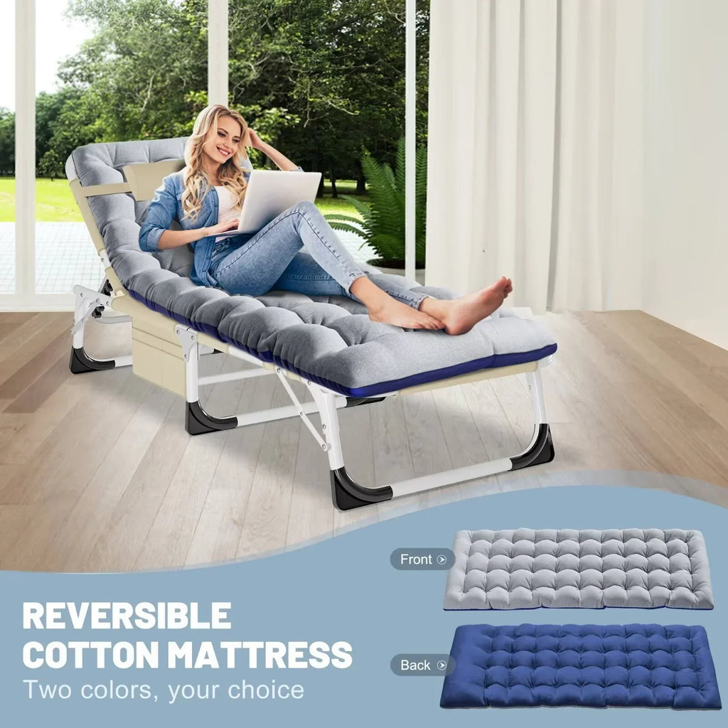 Nouveauté 2026 – Chaise longue MOPHOTO avec matelas, supportant jusqu'à 200 kg, lit de camp portable et robuste, réglable, idéal pour le camping, la piscine, la plage et la terrasse